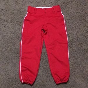 Teamwork Ladies Red Sz M ? softball pants with elastic waist approx. 13” across.